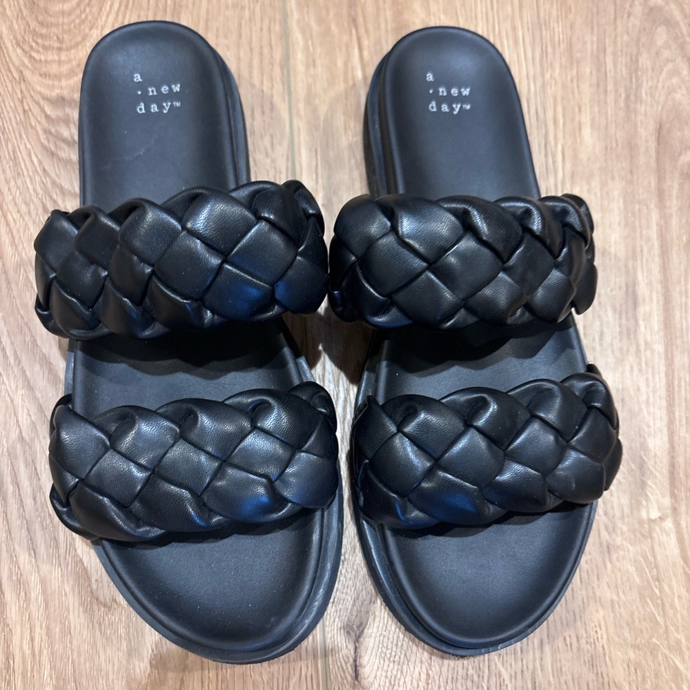 a new day Black Double Braided Slides